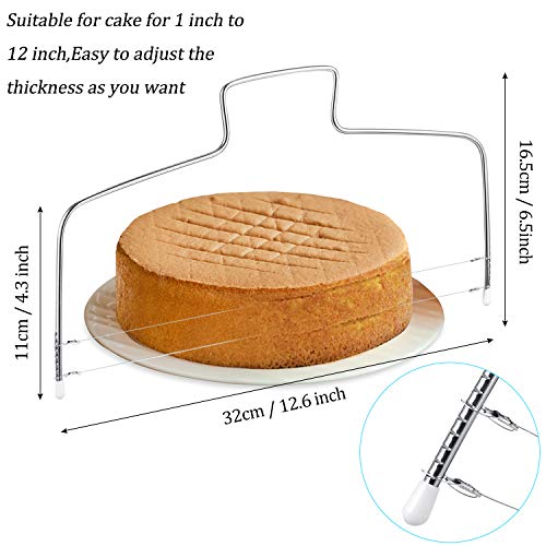 Cortador de tartas de alambre doble ajustable de acero inoxidable, 7 piezas, reutilizable, bolsa de repostería y raspador de tartas, herramienta más suave para hornear