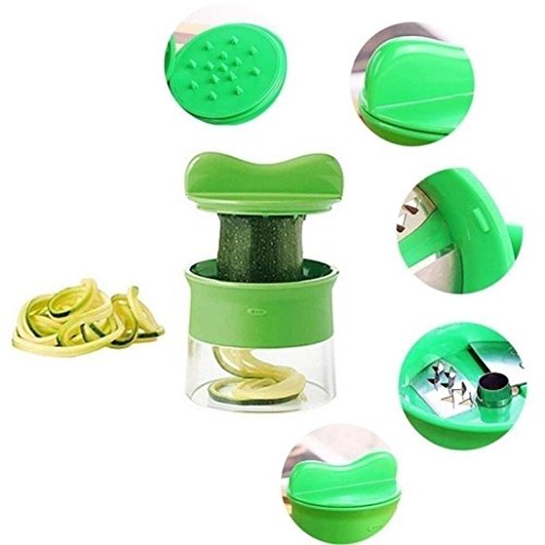 Cortador de Verduras Frutas en Espiral, Pelador y Rallador de Verduras, Utensilios de Cocina en forma de Espirales para Platos Sanos y Creativos, Herramienta de la Cocina Profesional Color Verde LMMVP