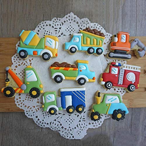 Cortadores de Galletas Vehículos Maquinaria Camión Forma Fondant Moldes Mezclador Grúa Coche Incendios Motores Galletas Moldes DIY Decoración de Pastel Herramienta