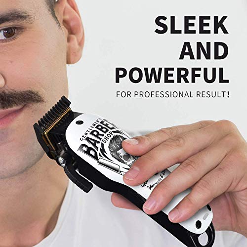 Cortapelos Profesional Hombres, BESTBOMG Máquina Cortar Pelo Kit Cuchilla de Titanio y Cerámica 6 Peine-guía, Cortadora de Pelo Batería Recargable de Litio 2000mAh (Blanco)