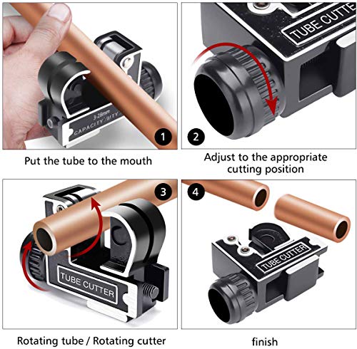 Cortatubos GOCHANGE Cortador de Tubo Ajustable de Acero Tipo de Cojinete con Diámetro entre 3-28mm para Cortar Acero Inoxidable, Cobre, Aleación deAluminio, PVC，Mini Cortador de Tubo de Metal