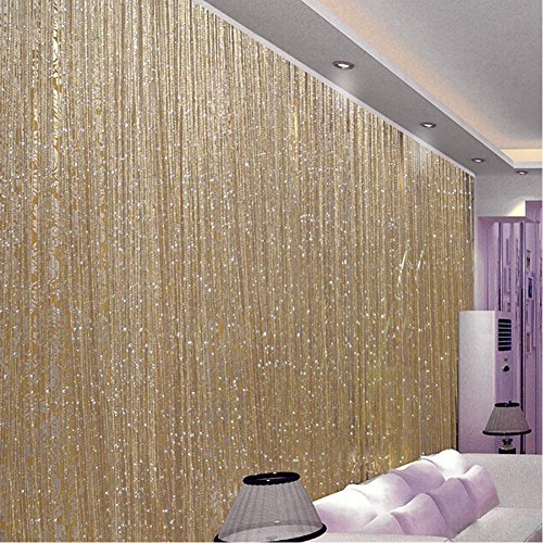 Cortinas con forma de anillo, color plateado, con borlas y bandas de hilo, para separar ambientes, puertas y ventanas, dorado, 200cm*100 cm