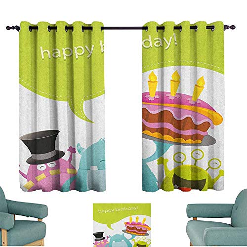 Cortinas opacas para recámara, cumpleaños, diseño de fresa rosa, cupcake con vela, bonito confeti, pajarita y lunares con aislamiento térmico en la parte posterior, multicolor, poliéster, Color_04, 55"x45"(140cm x115cm）