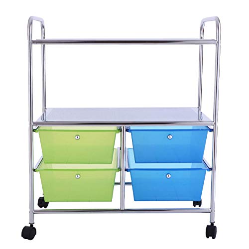 COSTWAY Carritos de Servicio con Ruedas Carro Auxiliar con 4 Cajones Apilables para Peluquería Restaurante Cocina Baño 62 x 37 x74cm (Modelo 1)