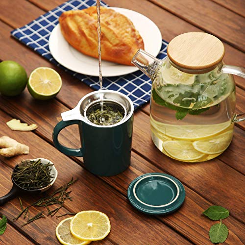 Cosumy - Taza de té con filtro y tapa (cerámica, 400 ml), color verde azulado