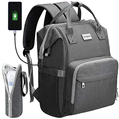 COSYLAND Mochilas para Pañales Biberones Bolso de Cambio Mamá Multifuncional Impermeable de Gran Capacidad con Aislado Bolsillos para Cuidado de Bebé con 2 Correas de Cochecito Puerto y Cable USB Gris