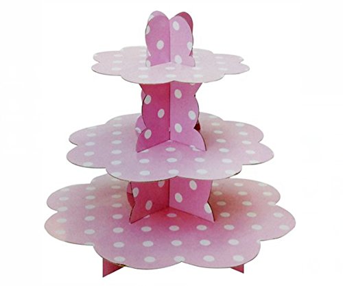 Cotigo-Set/Soporte para Cupcakes,de Cartón+ Capsula de Cupcake+Signo de La Fruta Productos de Bambú，para Fiesta Cumpleaños,Boda，Diseño de Lunares (Rosa)