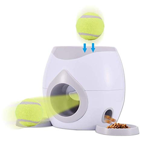 CoURTerzsl lanzador automático de bolas de perro con alimentador, pelota interactiva para perros y traer bolas de tenis y golosinas, dispensador de golosinas, máquina de recompensa para perros