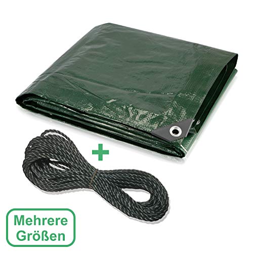 CoverUp! Lona Impermeable Exterior 1,5 x 6 m [120 g/m2] + Cuerda de 17 m, Lona de protección con Ojales para Muebles de jardín, Piscina, Coche, Lona de protección Impermeable y Resistente a la Rotura