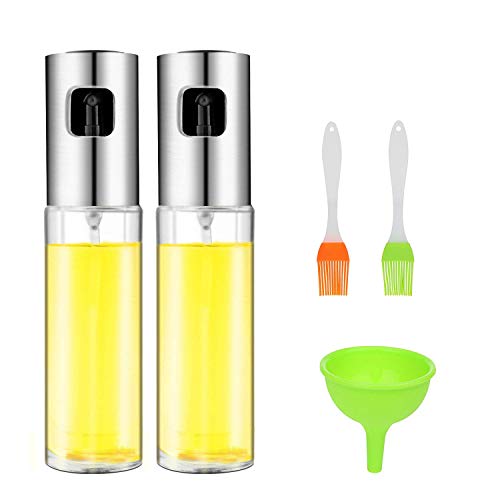 Cozywind 2pcs Pulverizador Aceite,Aceitera de Cocina,100 ml Botella de Aceite de Vidrio para Ensaladas/Tostadas/Barbacoa, con 2 Pequeños Cepillos de Aceite, 1 Mini Embudo de Silicona