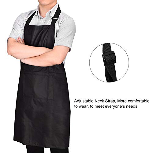 Cozywind Delantal Cocina Impermeable para Hombres Mujeres, Ajustable Delantal Camarero Cocinero Cafeteria,Negro, 2 Piezas