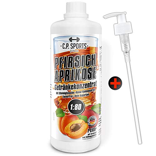 C.P. Bebida deportiva Sirop sin azúcar, bebida 1:80 + bomba dosificadora y botella, concentrado de bebidas 1000 ml, 1 litro de sirope mineral, 20 variedades, bebida mineral