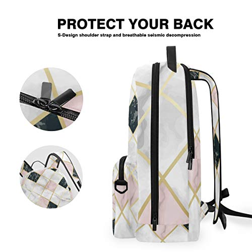 CPYang Mochila Escolar con patrón de Cuadros marbeles, Bolsa Cruzada de Hombro Desmontable, Mochila para portátil de Viaje para niñas y niños y Hombres