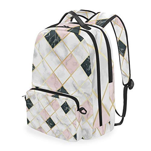 CPYang Mochila Escolar con patrón de Cuadros marbeles, Bolsa Cruzada de Hombro Desmontable, Mochila para portátil de Viaje para niñas y niños y Hombres