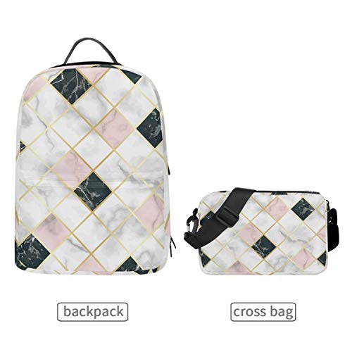 CPYang Mochila Escolar con patrón de Cuadros marbeles, Bolsa Cruzada de Hombro Desmontable, Mochila para portátil de Viaje para niñas y niños y Hombres