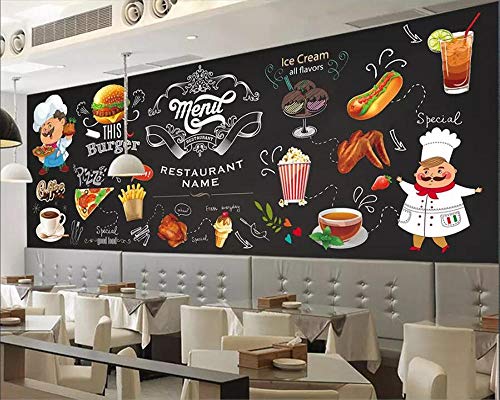 CQDSQN Fotos Mural Hamburguesa Negra Pollo Asado y Papas Fritas Restaurante Occidental 3D Auto-adhesivo PVC pegatinas de pared Papel pintado Los niños Chico Chica De dibujos animados Pe(W)350x(H)256cm