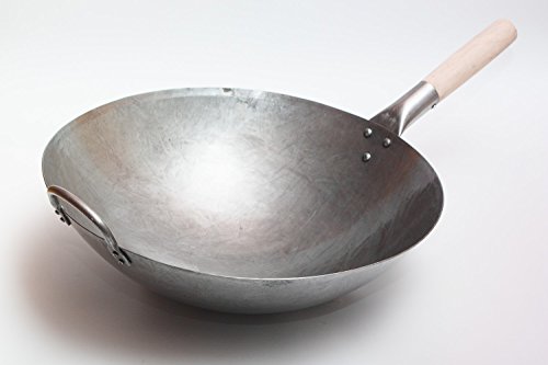 Craft Wok 40 cm grande y pesado en acero de carbono forjado a mano, con mango de madera y acero, de 40 cm (fondo redondo)/731W138