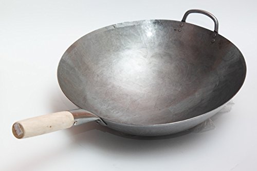 Craft Wok 40 cm grande y pesado en acero de carbono forjado a mano, con mango de madera y acero, de 40 cm (fondo redondo)/731W138