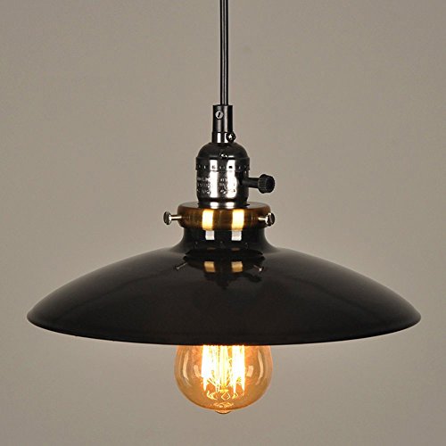 Crayom Alta luminosidad Restaurante Hierro Wok Lámpara Pequeña Industrial Estilo Colgante Luz Con OVNI Iron Saucer Sombra Negro E27 Cadena: 39.37 pulgadas (100 cm)