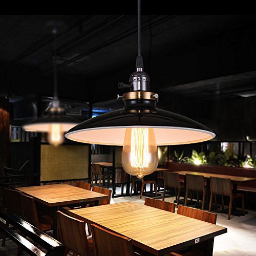 Crayom Alta luminosidad Restaurante Hierro Wok Lámpara Pequeña Industrial Estilo Colgante Luz Con OVNI Iron Saucer Sombra Negro E27 Cadena: 39.37 pulgadas (100 cm)