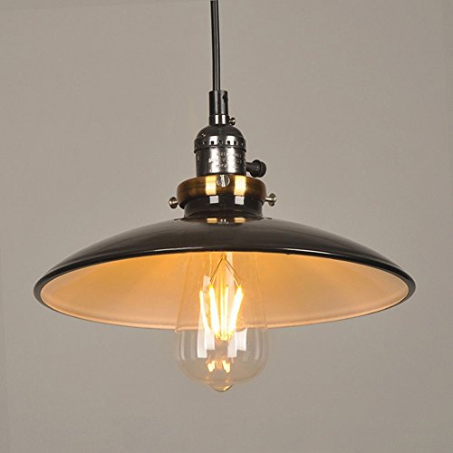 Crayom Alta luminosidad Restaurante Hierro Wok Lámpara Pequeña Industrial Estilo Colgante Luz Con OVNI Iron Saucer Sombra Negro E27 Cadena: 39.37 pulgadas (100 cm)