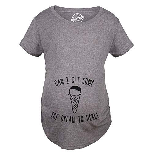 Crazy Dog Tshirts - Maternity Can I Get Some Ice Cream In Here Funny Announce Pregnancy T Shirt (Dark Heather Grey) - M - Camiseta De Maternidad