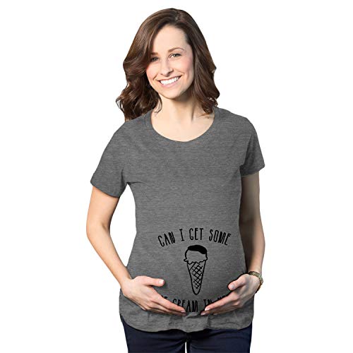 Crazy Dog Tshirts - Maternity Can I Get Some Ice Cream In Here Funny Announce Pregnancy T Shirt (Dark Heather Grey) - M - Camiseta De Maternidad