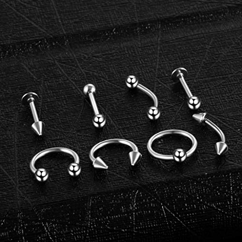 Crazy-M Juego de Piercing de 3 Colores 24 Piezas Cuerpo de Acero quirúrgico Piercing Stud Barbell para ceja Lengua Nariz Oreja Pezón Pezones Ceja Hélice Trago Cartílago Anillo Unisex (1.2 * 8MM)