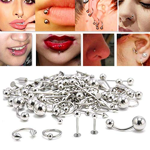 Crazy-M Juego de Piercing de 3 Colores 24 Piezas Cuerpo de Acero quirúrgico Piercing Stud Barbell para ceja Lengua Nariz Oreja Pezón Pezones Ceja Hélice Trago Cartílago Anillo Unisex (1.2 * 8MM)