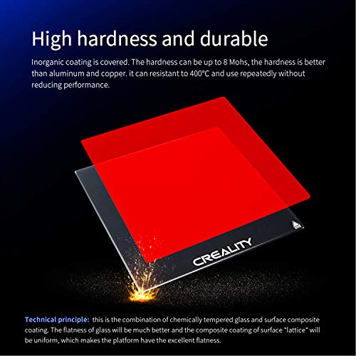 Creality Ender 3 Cama calefactada Placa de vidrio,Creality Placa de VidriomTemplado Mejorado Impresora 3D,Ender 3 Cama Caliente Cristal Plataformas de impresora 3D,235 x 235 x 4 mm