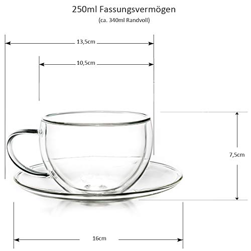 Creano Taza Térmica Doble Pared Té/Macchiato de Leche Cappuccino con Posavasos | 250ml