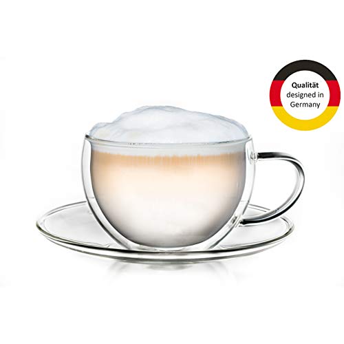 Creano Taza Térmica Doble Pared Té/Macchiato de Leche Cappuccino con Posavasos | 250ml