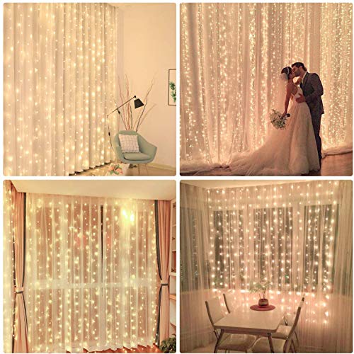 CREASHINE Norma de la UE 300 LED Cortina de Luces , Luces Led Decorativas. 8 Modos de Luz, Dormitorio Cadena de Luces LED Decoración de Casa, NavideñaNorma de la UE 300 LED , Luces Led Decorativas.