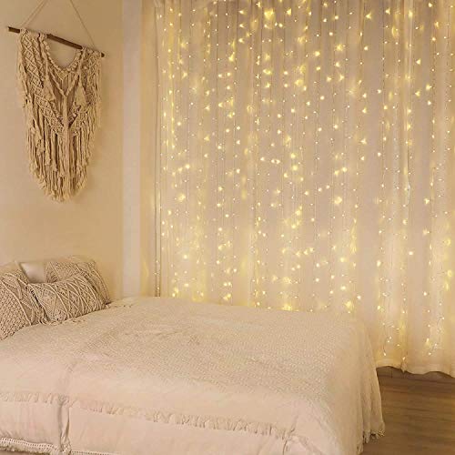 CREASHINE Norma de la UE 300 LED Cortina de Luces , Luces Led Decorativas. 8 Modos de Luz, Dormitorio Cadena de Luces LED Decoración de Casa, NavideñaNorma de la UE 300 LED , Luces Led Decorativas.