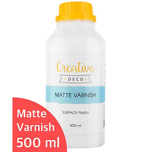 Creative Deco Barniz Mate | 500 ml Botella | Acabado Superficial a Base de Agua | Laca Incolora Permanente | Uso Interior y Exterior Decoupage, Bricolaje, Proyectos Artesanales