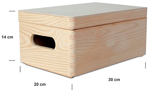 Creative Deco Grande Caja Madera para Decorar | 30 x 20 x 14 cm (+/-1cm) | con Tapa y Asas | Cofre Decoración Decoupage | para Almacenar Documentos, Objetos de Valor, Juguetes, Herramientas