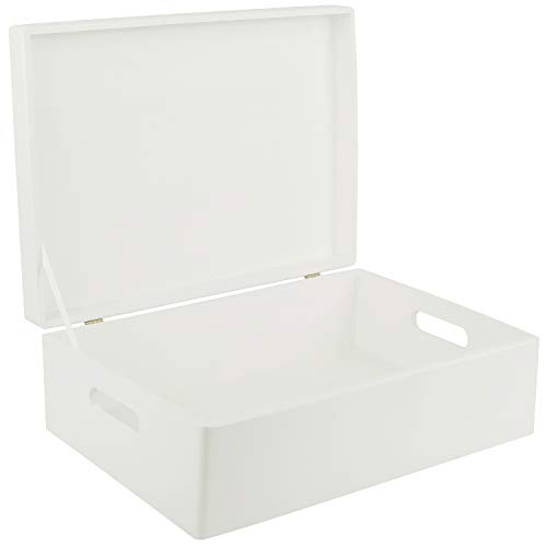 Creative Deco XL Blanca Grande Caja de Madera para Juguetes | 40 x 30 x 14 cm (+/-1cm) | con Tapa y Asas Cofre para Decorar | Almacenaje Documentos, Objetos de Valor, Herramientas