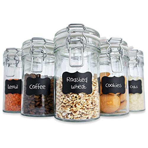 Creative Home 10 x Tarros de Cristal Herméticos con Tapa | 10 x 500ml | Set Botes Envases Cierre de Clip | para Conservar Alimentos | 12 Pegatinas Reutilizables + 1 Tiza Sin Polvo