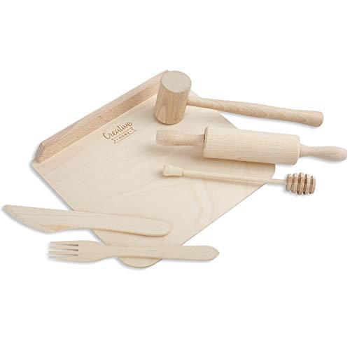 Creative Home Juego de Utensilios de Cocina para Niños | Madera de Haya Natural | Kit de 6 Compartimentos | Set de Herramientas Pequeñas para Cocinar