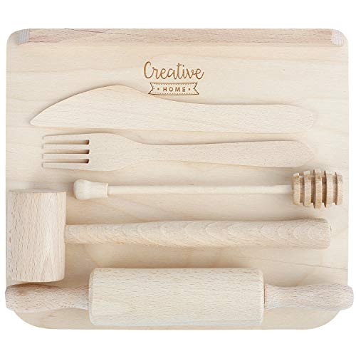 Creative Home Juego de Utensilios de Cocina para Niños | Madera de Haya Natural | Kit de 6 Compartimentos | Set de Herramientas Pequeñas para Cocinar