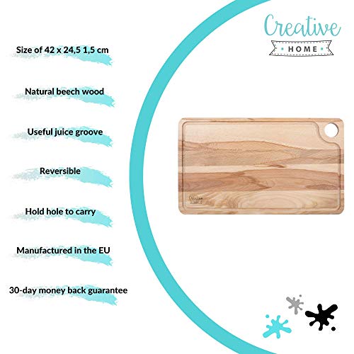 Creative Home Tabla de Cortar de Madera Grande | 42 x 24,5 x 1,5 cm | Mesa de Corte con Ranura para Jugo | Madera de Haya Natural | Reversible | Gran Accesorio para Cualquier Cocina