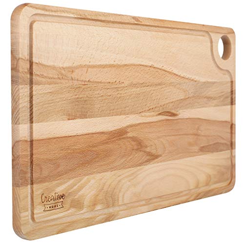 Creative Home Tabla de Cortar de Madera Grande | 42 x 24,5 x 1,5 cm | Mesa de Corte con Ranura para Jugo | Madera de Haya Natural | Reversible | Gran Accesorio para Cualquier Cocina