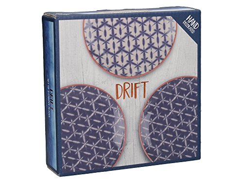 Creative Tops Drift - Juego de 3 platos laterales de cerámica decorados a mano, 15 cm, color azul y blanco