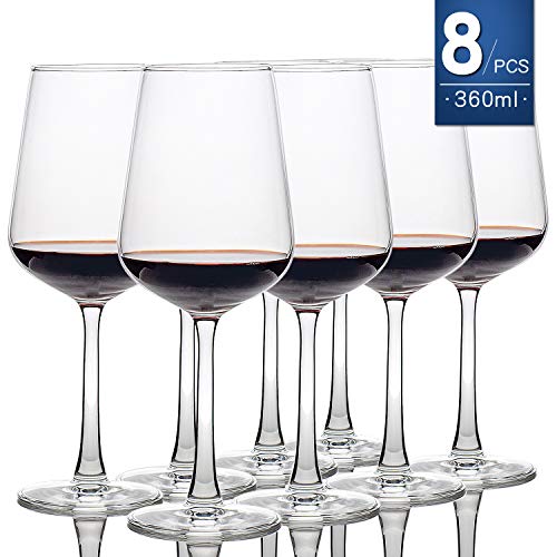 CREST - Juego de 8 copas de vino tinto de 360 ml, cristal de cristal, tallo largo, perfecto para el hogar, restaurantes y fiestas