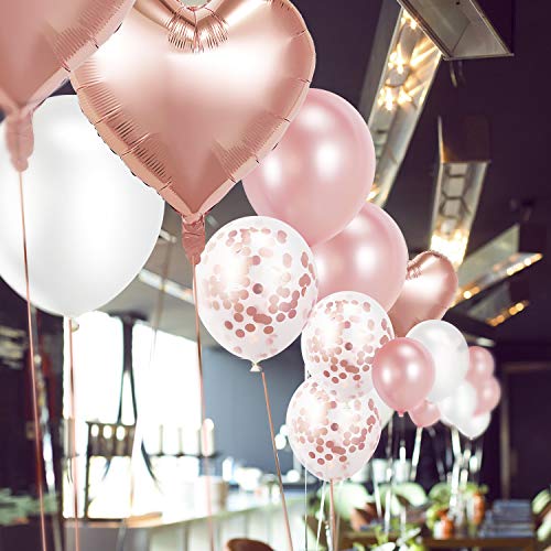 Crislove Globos de Oro Rosa de 48 Piezas, Globos de Papel Aluminio Globo de Látex Globos de Confeti y 2 Extra Cinta de Oro, para Fiestas Cumpleaños y Decoraciones de Bodas