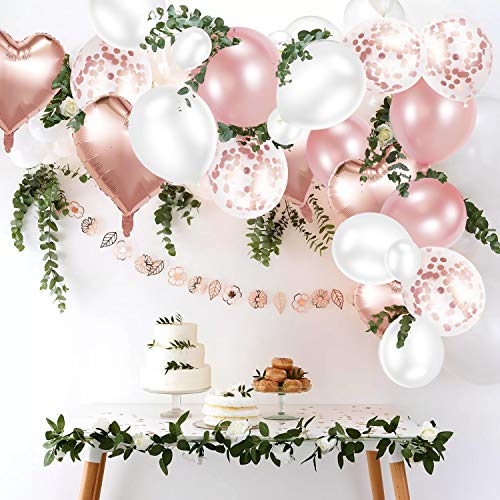 Crislove Globos de Oro Rosa de 48 Piezas, Globos de Papel Aluminio Globo de Látex Globos de Confeti y 2 Extra Cinta de Oro, para Fiestas Cumpleaños y Decoraciones de Bodas