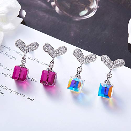 Cristales Mujeres Pendientes, Pendientes De La Manera Cuelga El Corazón De Azúcar 925 Silve, De Alto Grado De La Joyería del Temperamento Increíble Regalo para Ella,Colorfulwhite