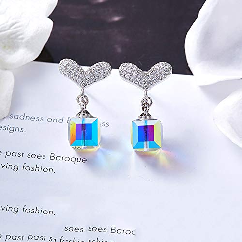 Cristales Mujeres Pendientes, Pendientes De La Manera Cuelga El Corazón De Azúcar 925 Silve, De Alto Grado De La Joyería del Temperamento Increíble Regalo para Ella,Colorfulwhite