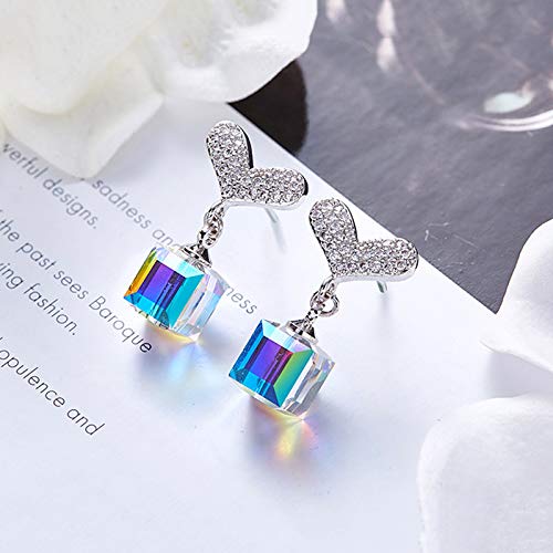 Cristales Mujeres Pendientes, Pendientes De La Manera Cuelga El Corazón De Azúcar 925 Silve, De Alto Grado De La Joyería del Temperamento Increíble Regalo para Ella,Colorfulwhite