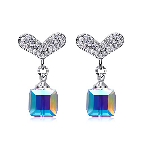 Cristales Mujeres Pendientes, Pendientes De La Manera Cuelga El Corazón De Azúcar 925 Silve, De Alto Grado De La Joyería del Temperamento Increíble Regalo para Ella,Colorfulwhite